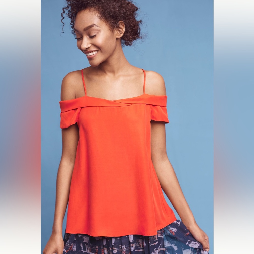 Paper Crown Cerise Open-Shoulder Blouse - Anthropologie